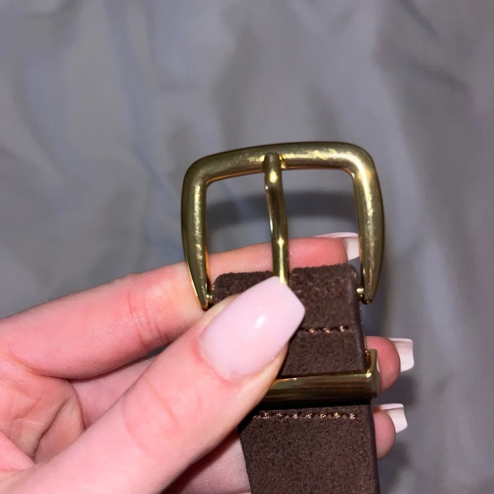 Madewell XS Suede Brown Leather Belt with Gold Buckle. Essential Accessory - Picture 7 of 14
